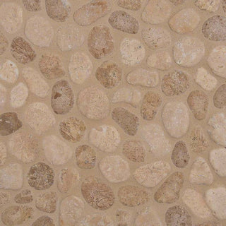Sandy Beige - 12x12 Rio Lago Oval Mosaic Pebble-Look Tumbled Textured Travertine Tile