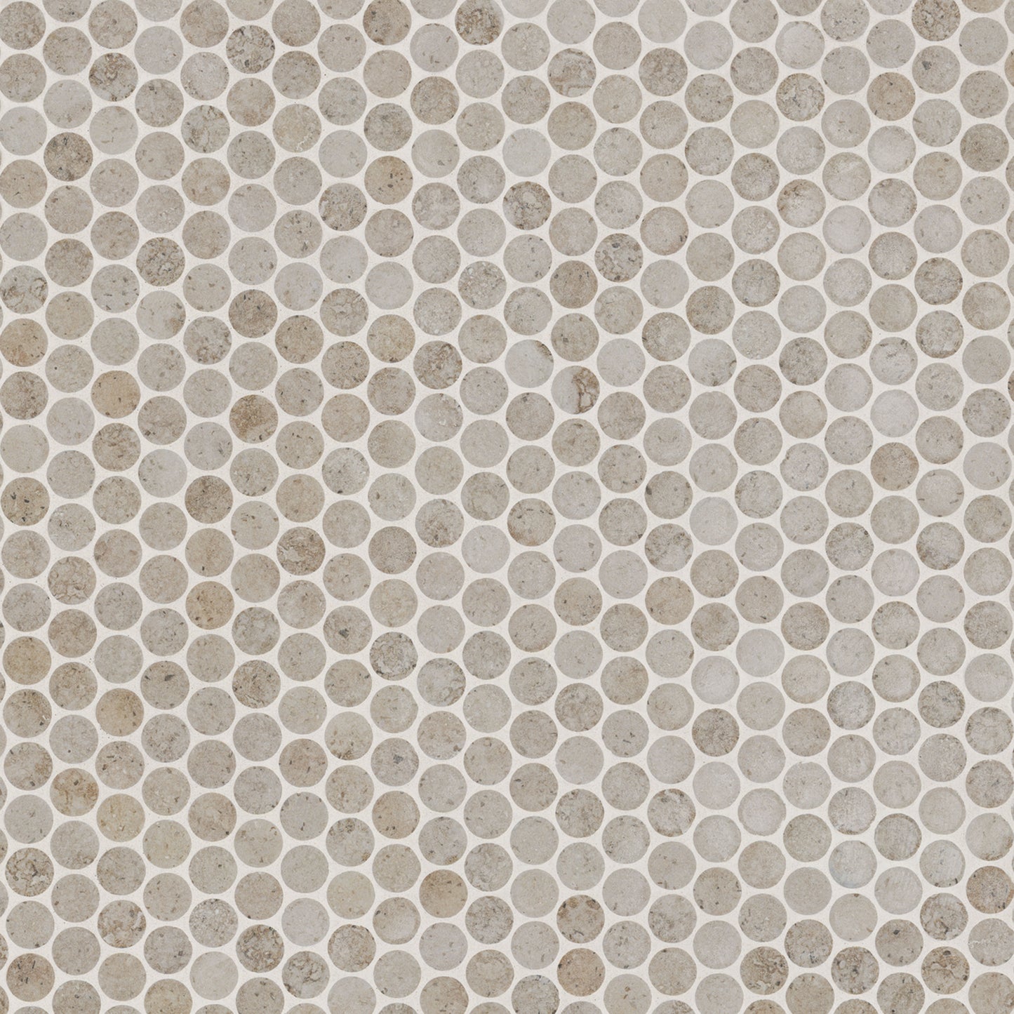 12X12 Myrtle Circle Penny Round Mosaic Marble-Look Matte Smooth Porcelain Tile Beige Brown