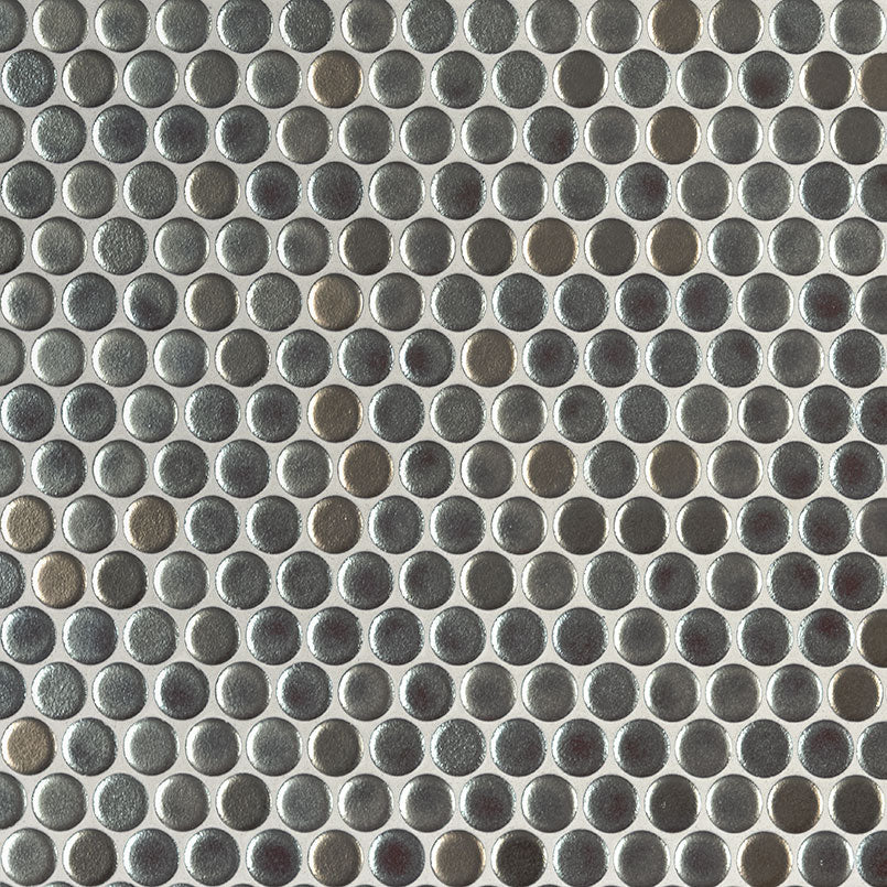 12x12 Penny Circle Penny Round Mosaic Metallic-Look Glossy Smooth Porcelain Tile