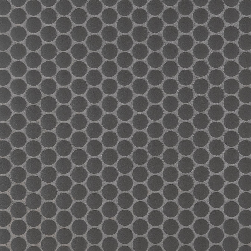 12x12 Penny Circle Penny Round Mosaic Solid-Color Matte Smooth Porcelain Tile Dark Charcoal