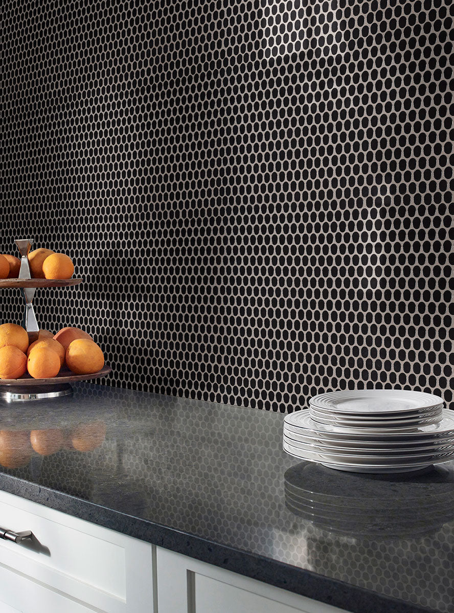 12x12 Nero Circle Penny Round Mosaic Solid-Color Glossy Smooth Porcelain Tile Deep Black