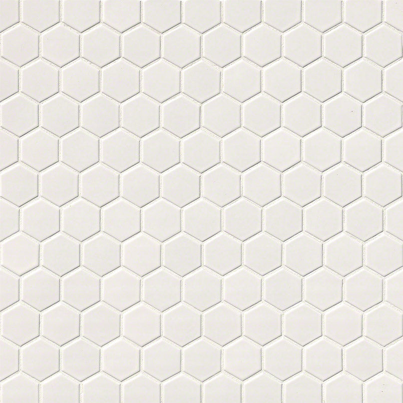 12x12 Gloss Hexagon Mosaic Solid-Color Glossy Smooth Porcelain Tile Soft White