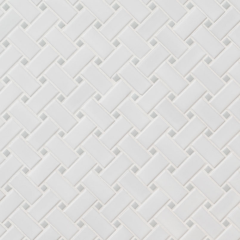 12x12 Gloss Square & Rectangle Basketweave Mosaic Solid-Color Matte Smooth Porcelain Tile White Gray