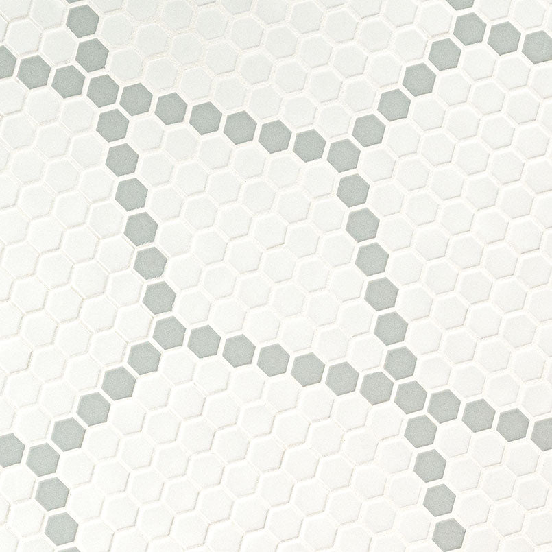 1'' Domino Hexagon Mosaic Solid-Color Matte Smooth Porcelain Tile White Gray