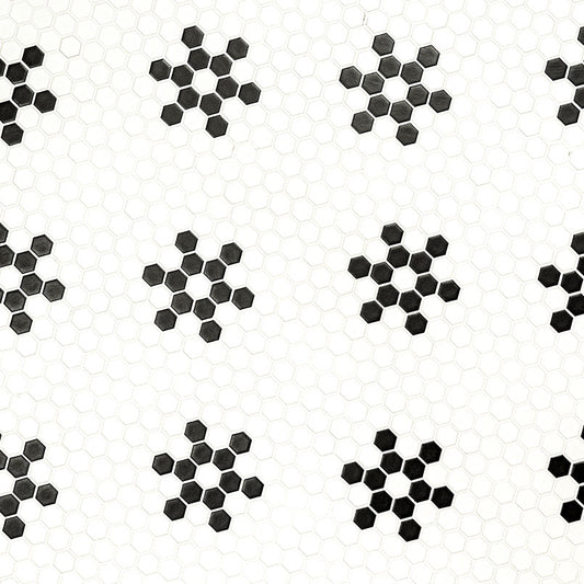 White Black - 1" Domino Snow Flake Grid Hexagon Mosaic Mixed-Color Matte Smooth Porcelain Tile