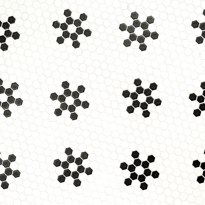 1" Domino Snow Flake Grid Hexagon Mosaic Mixed-Color Matte Smooth Porcelain Tile
