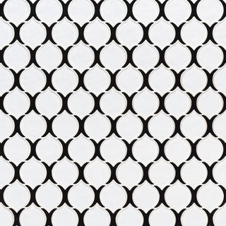 White Black - 12x12 Teardrop Arabesque Mosaic Natural-Look Glossy Smooth Porcelain Tile