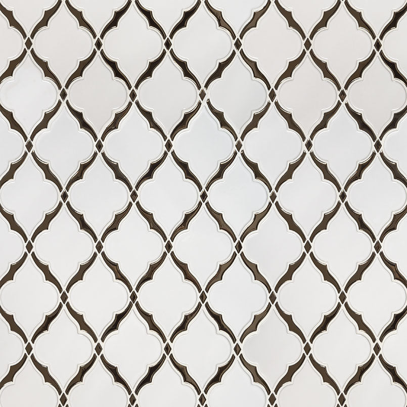 12x12 Victorian Arabesque Mosaic Natural-Look Glossy Smooth Ceramic Tile White Brown