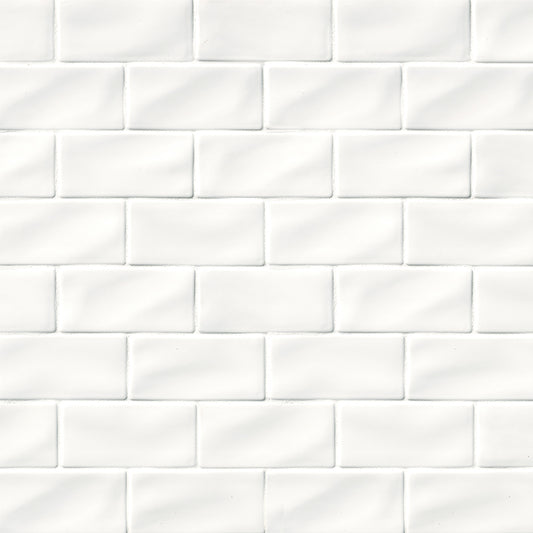 Soft White - 3x6 Whisper Solid-Color Glossy Undulated Smooth Ceramic Tile