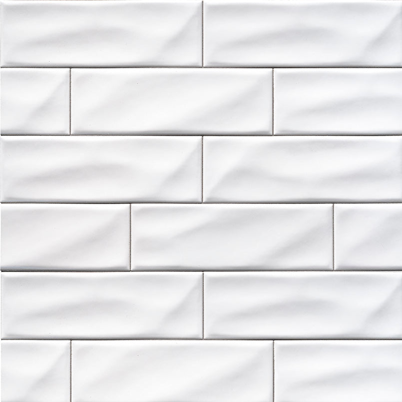 4x12 Whisper Natural-Look Matte Undulated Ceramic Tile Bright White