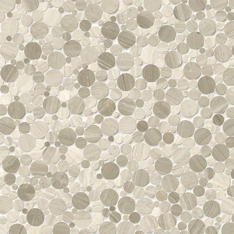 12x12 Rio Lago Circle Penny Round Mosaic Stone-Look Polished Smooth Marble Tile Taupe Beige