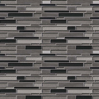 Black Gray - 12x12 Metro Mosaic Stone-Look Glossy Textured Porcelain & Glass Tile
