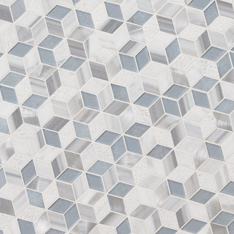 12x12 Harlow Diamond Mosaic Marble-Look Matte Textured Porcelain & Glass Tile