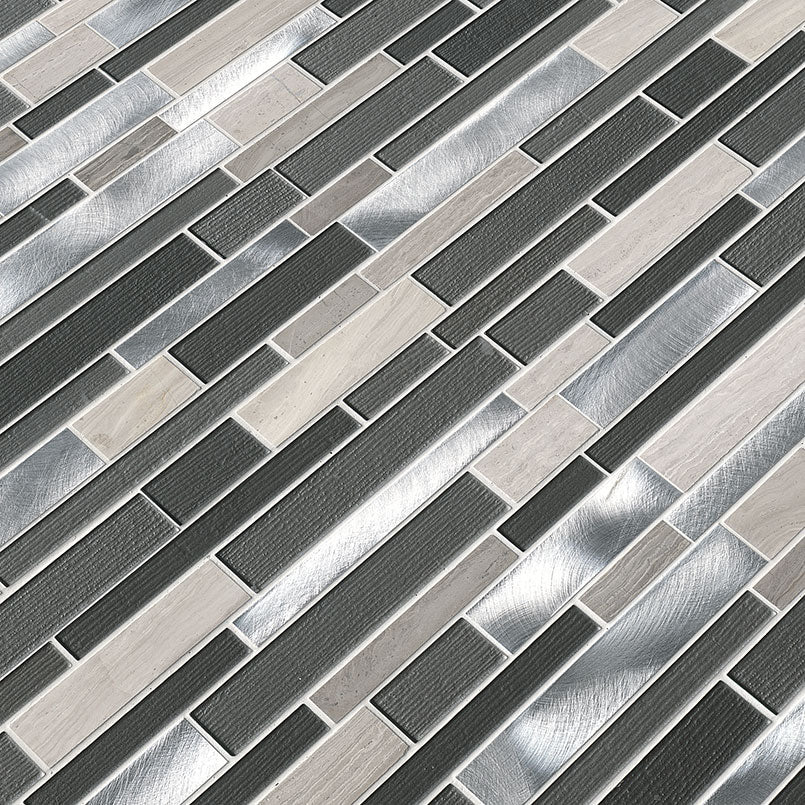12x12 Urban Mosaic Metallic-Look Metallic Textured Porcelain & Glass Tile Gray Silver