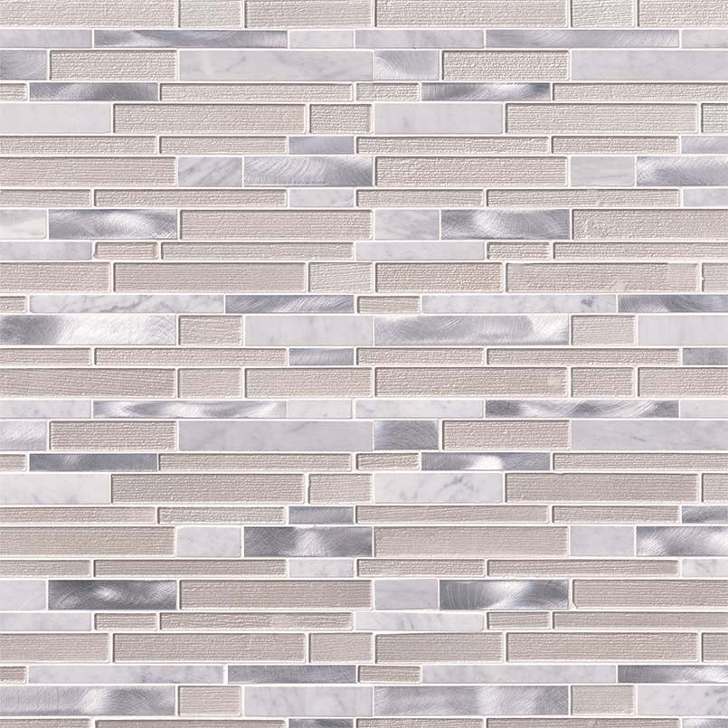 12x12 White Mosaic Metallic-Look Metallic Textured Porcelain & Glass Tile