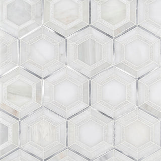 White Silver - 12x12 Medici Hexagon Framed Border Mosaic Metallic-Look Metallic Textured Porcelain & Metal Tile