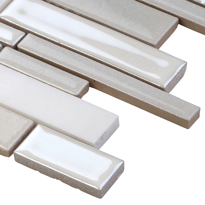 12x12 Everest Mosaic Stone-Look Glossy Textured Porcelain Tile Beige Gray