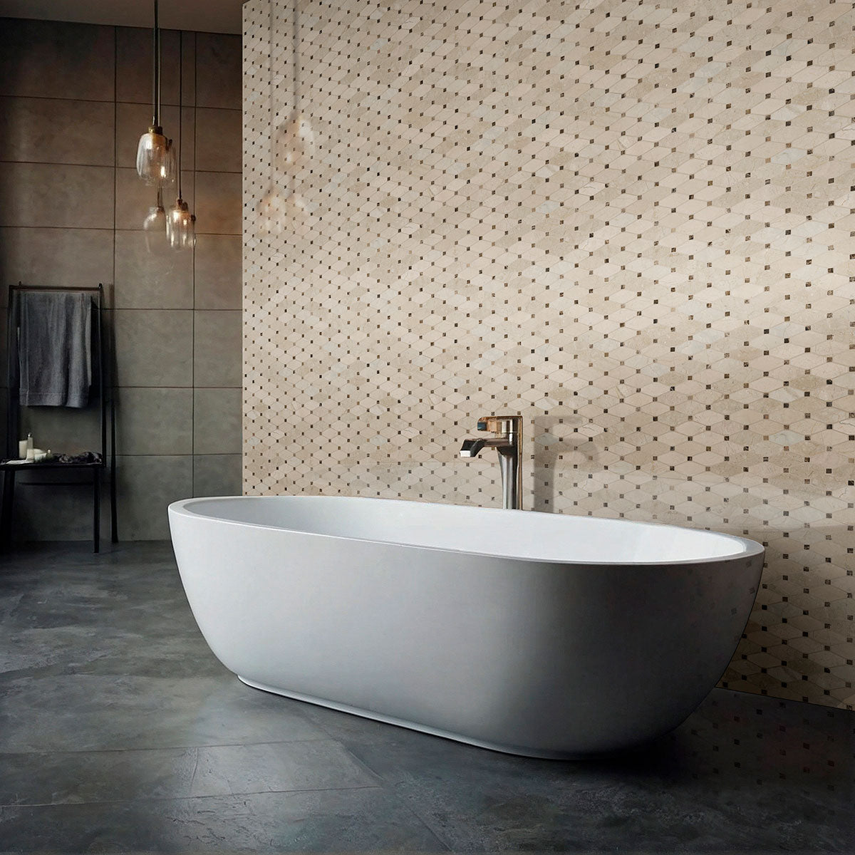 12x12 Valencia Octagon Mosaic Natural-Look Polished Smooth Marble Tile Brown Beige