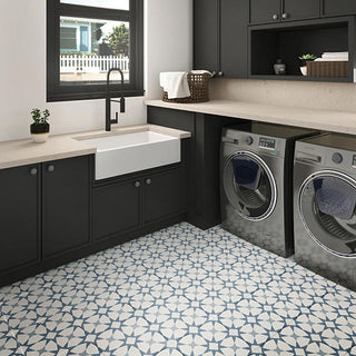 Cosmo Blue - 12x12 Memoir Diamond Star Patterned Encaustic-Look Matte Smooth Ceramic Tile