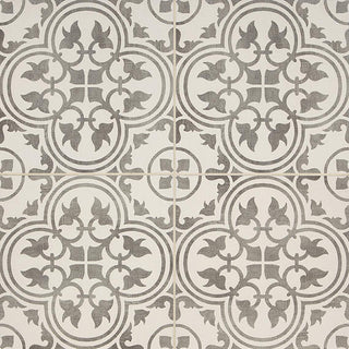 Petal Gray - 12x12 Memoir Petal Floral Patterned Encaustic-Look Matte Smooth Ceramic Tile