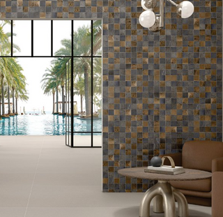 Bright Bronze - 3x3 Empyrean Mosaic Mixed-Color Glossy Undulated Ceramic Tile