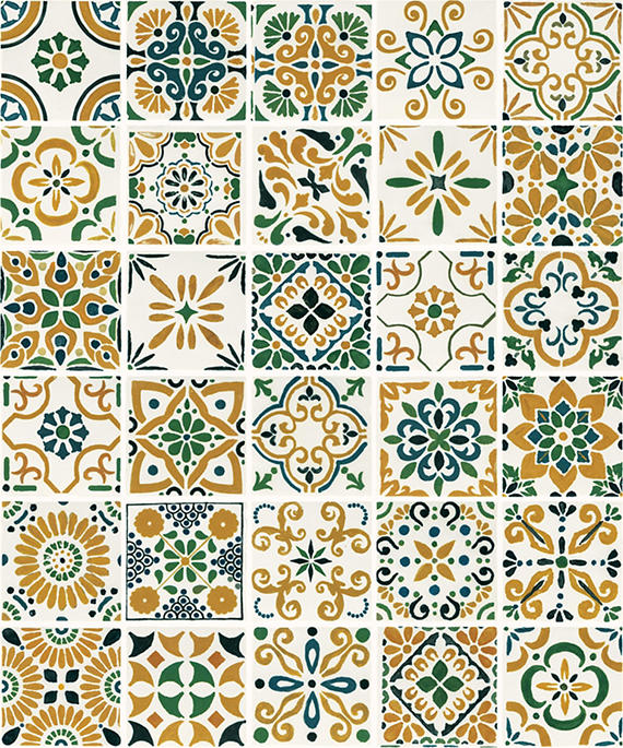 4x4 Cotto Revival Patchwork Handcrafted Stone-Look Glossy Smooth Porcelain Tile Marbella Multi