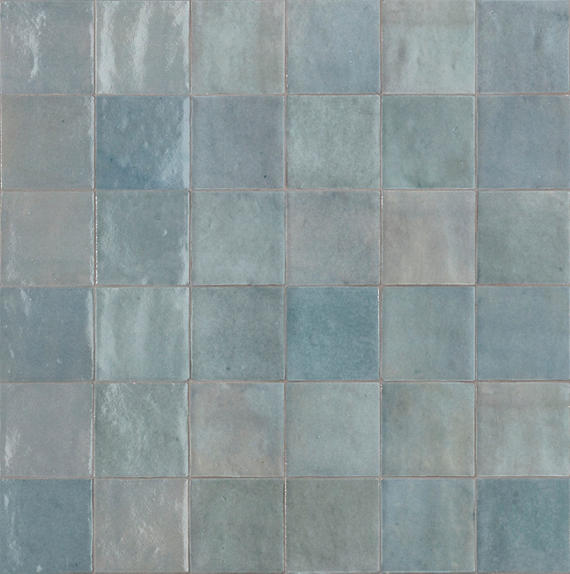 4x4 Zellige Neo Natural Mixed-Color Glossy Undulated Ceramic Tile Sky Blue