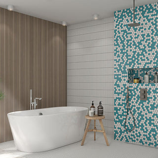 Cream White - 12x10 Color Wheel Mosaic Straight Joint Mosaic Solid-Color Matte Smooth Ceramic Tile