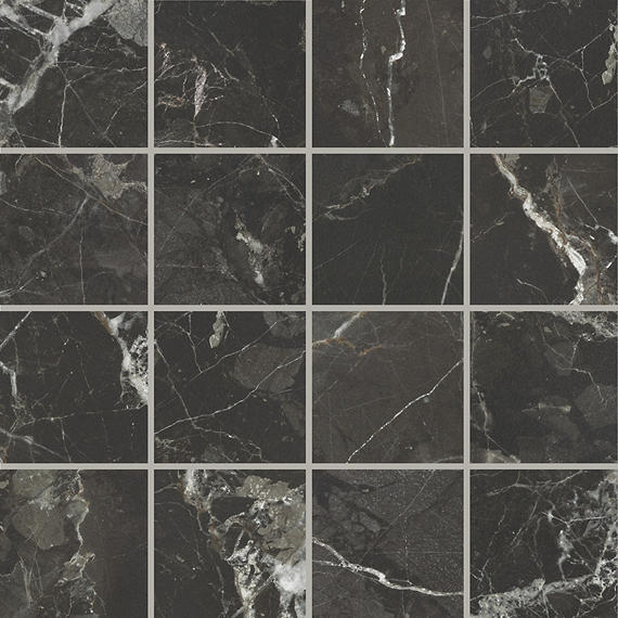 3x3 Savoir Medium Veining Mosaic Marble-Look Matte Smooth Porcelain Tile Marble Black