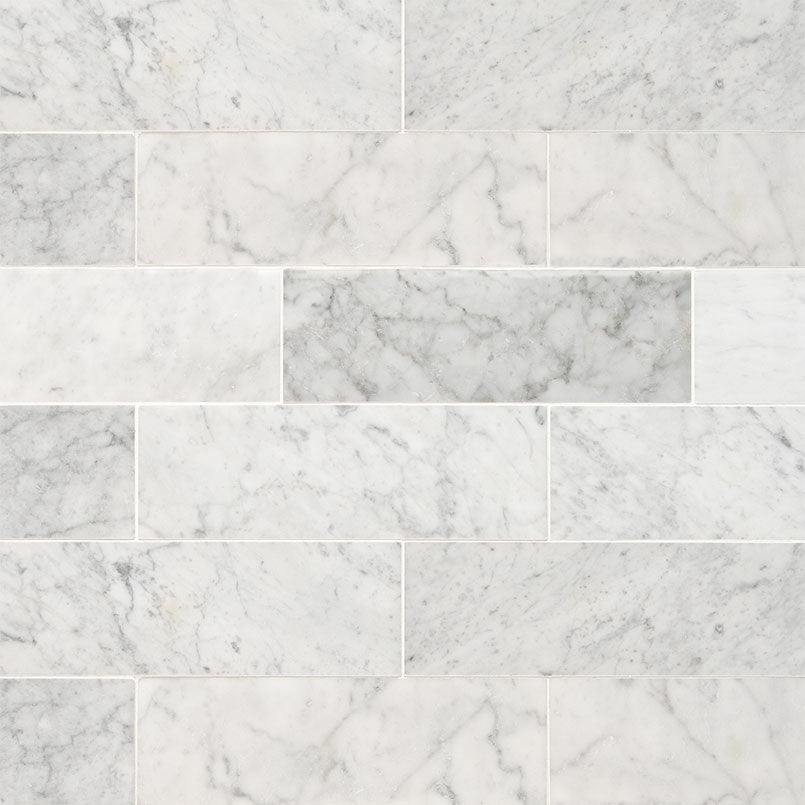 4x12 Carrara Natural-Look Honed Smooth Marble Tile Soft Gray