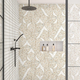 Pebble Beige - 12x10 Pebble Oasis Hexagon Triangle Mosaic Natural-Look Tumbled Natural Pebble Tile
