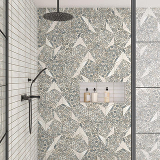 Coal Black - 12x10 Pebble Oasis Hexagon Triangle Mosaic Natural-Look Tumbled Natural Pebble Tile