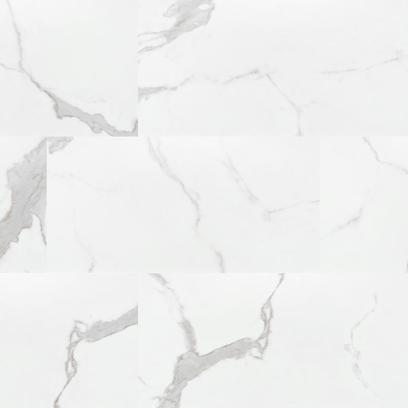 12x24 Trecento Medium Veining Marble-Look Satin Smooth Vinyl Tile White Gray