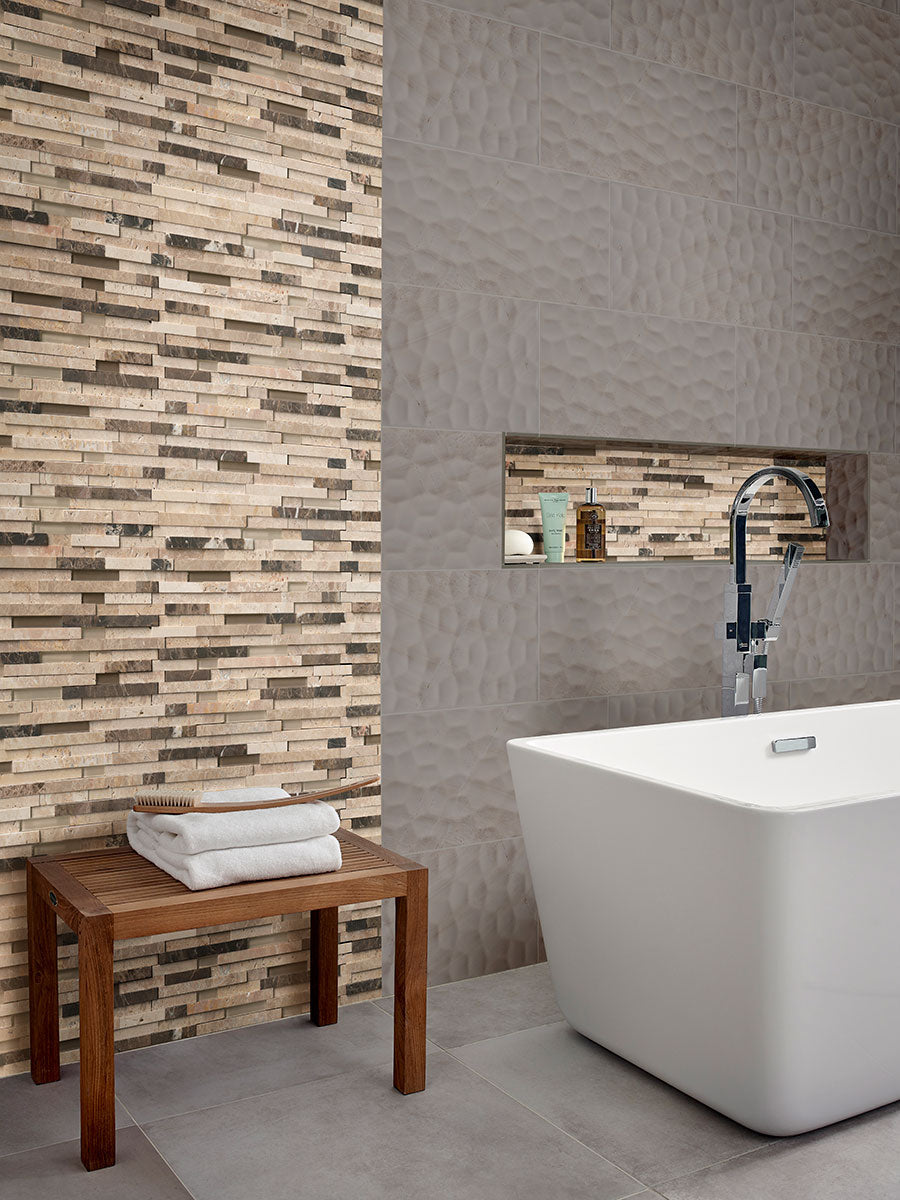 12x24 Adella Viso Marble-Look Matte 3D Geometric Faceted Ceramic Tile