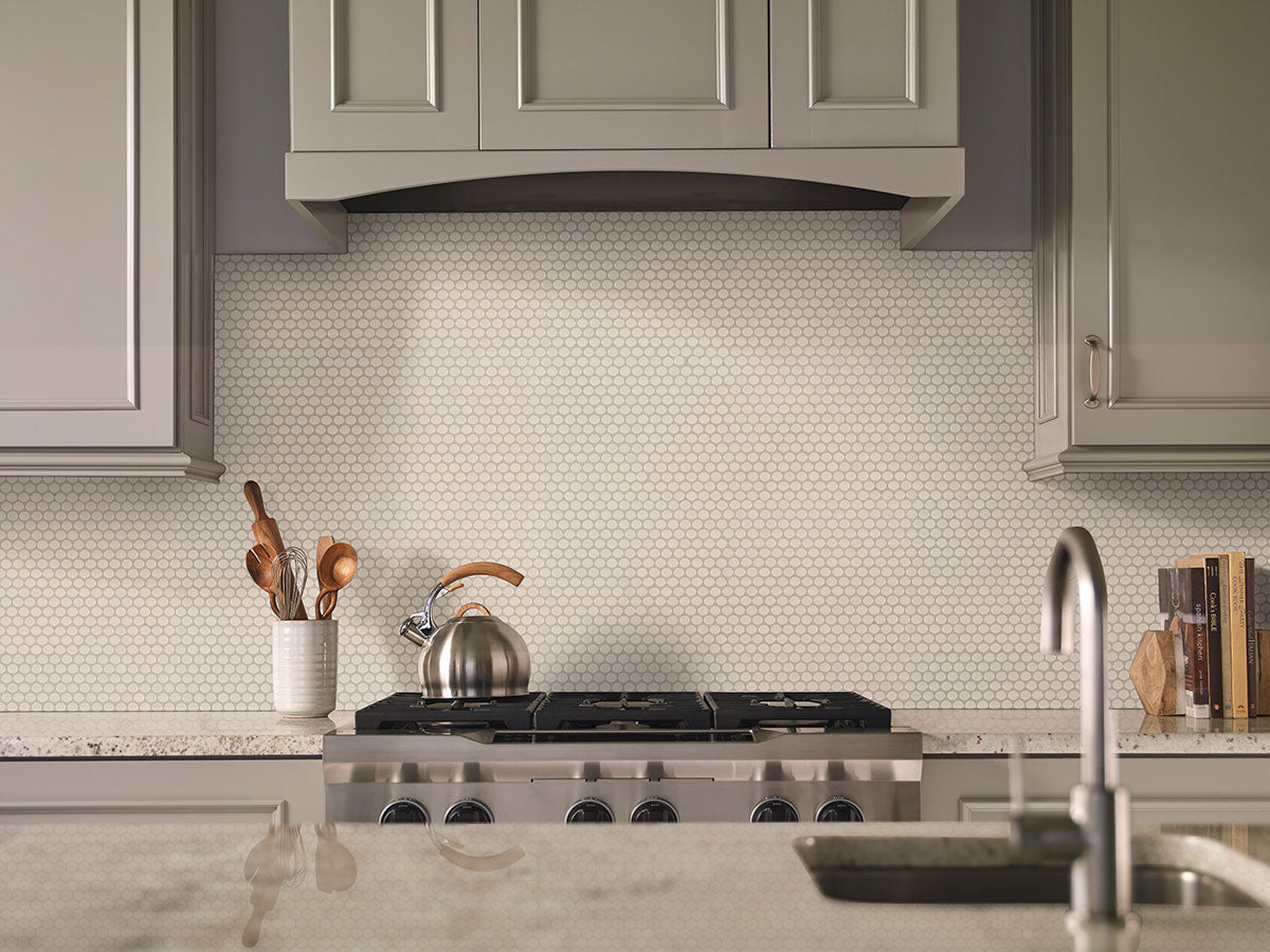 12x12 Almond Circle Penny Round Mosaic Solid-Color Glossy Smooth Ceramic Tile