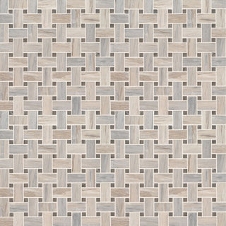 Beige Gray - 12x12 Angora Basketweave Mosaic Natural-Look Polished Smooth Marble Tile