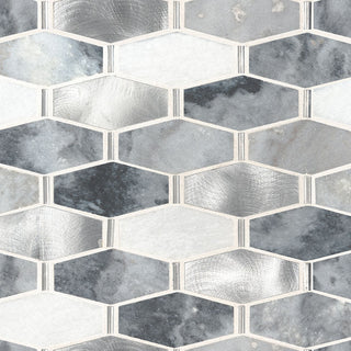Silver Gray - 12x12 Ankara Hexagon Mosaic Metallic-Look Brushed Smooth Porcelain & Metal Tile