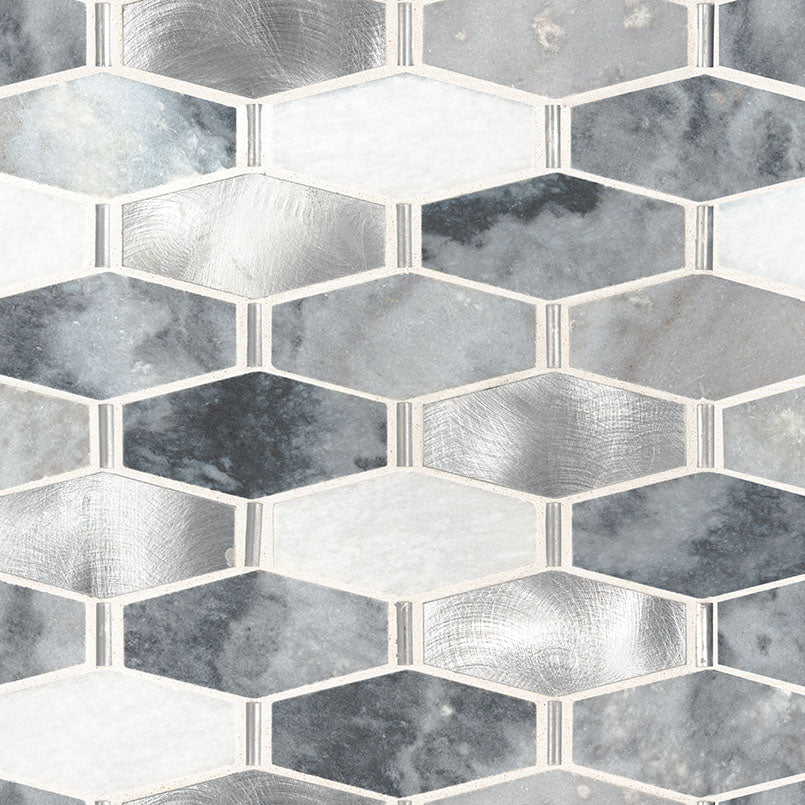 12x12 Ankara Hexagon Mosaic Metallic-Look Brushed Smooth Porcelain & Metal Tile