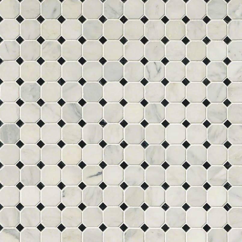 12x12 Arabescato Diamond Octagon Mosaic Natural-Look Honed Smooth Marble Tile