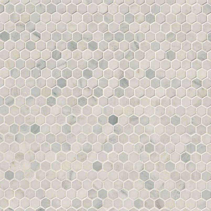 1" Arabescato Hexagon Mosaic Natural-Look Honed Smooth Marble Tile