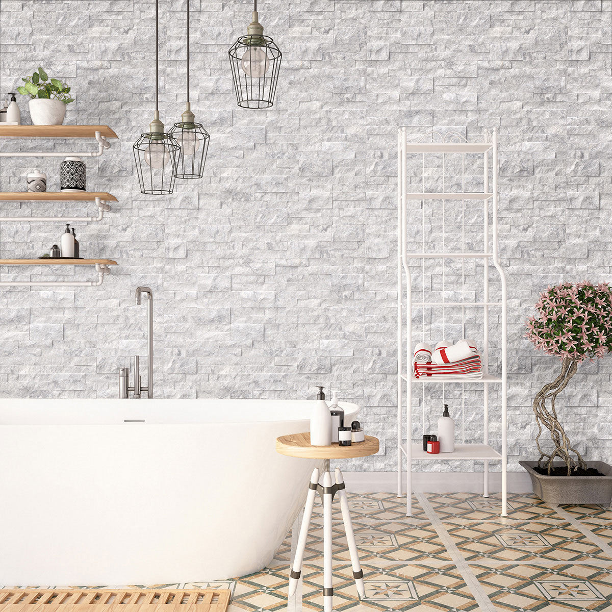 6x24 Arabescato Natural-Look Matte Textured Marble Tile