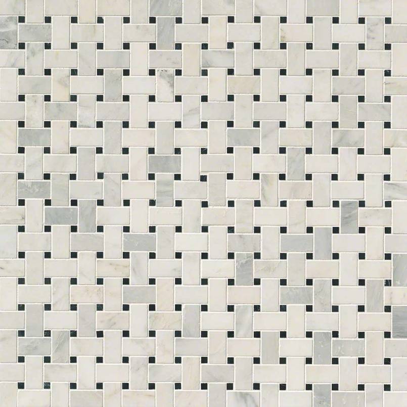 12x12 Arabescato Basketweave Mosaic Natural-Look Honed Smooth Marble Tile