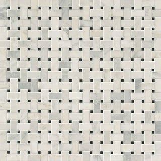 Gray & Black - 12x12 Arabescato Basketweave Mosaic Natural-Look Honed Smooth Marble Tile