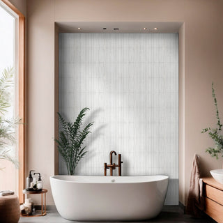 White Gray - 4x12 Arabescato Patterned Natural-Look Honed 3D Geometric Slatted Marble Tile