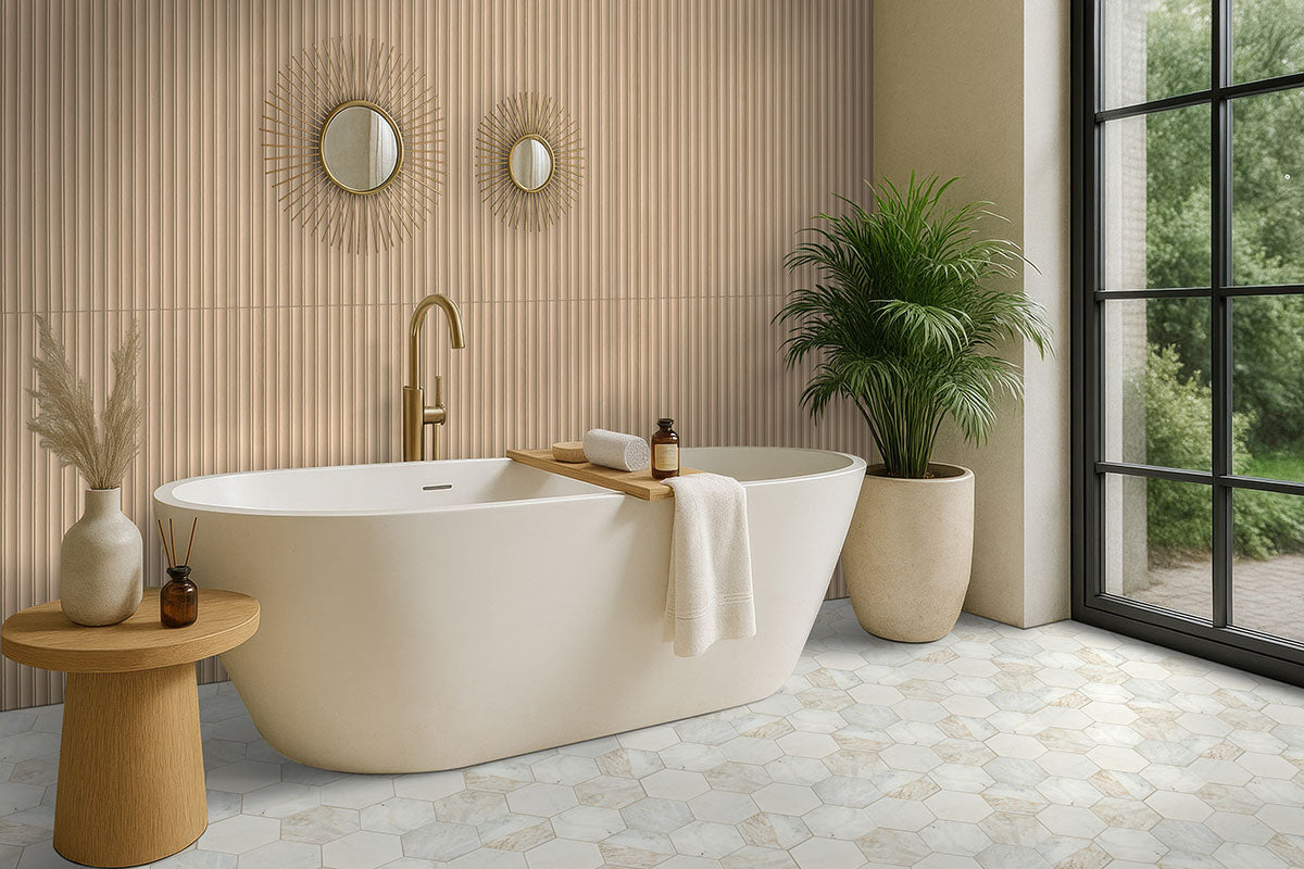 8" Arabescato Hexagon Mosaic Natural-Look Honed Smooth Marble Tile