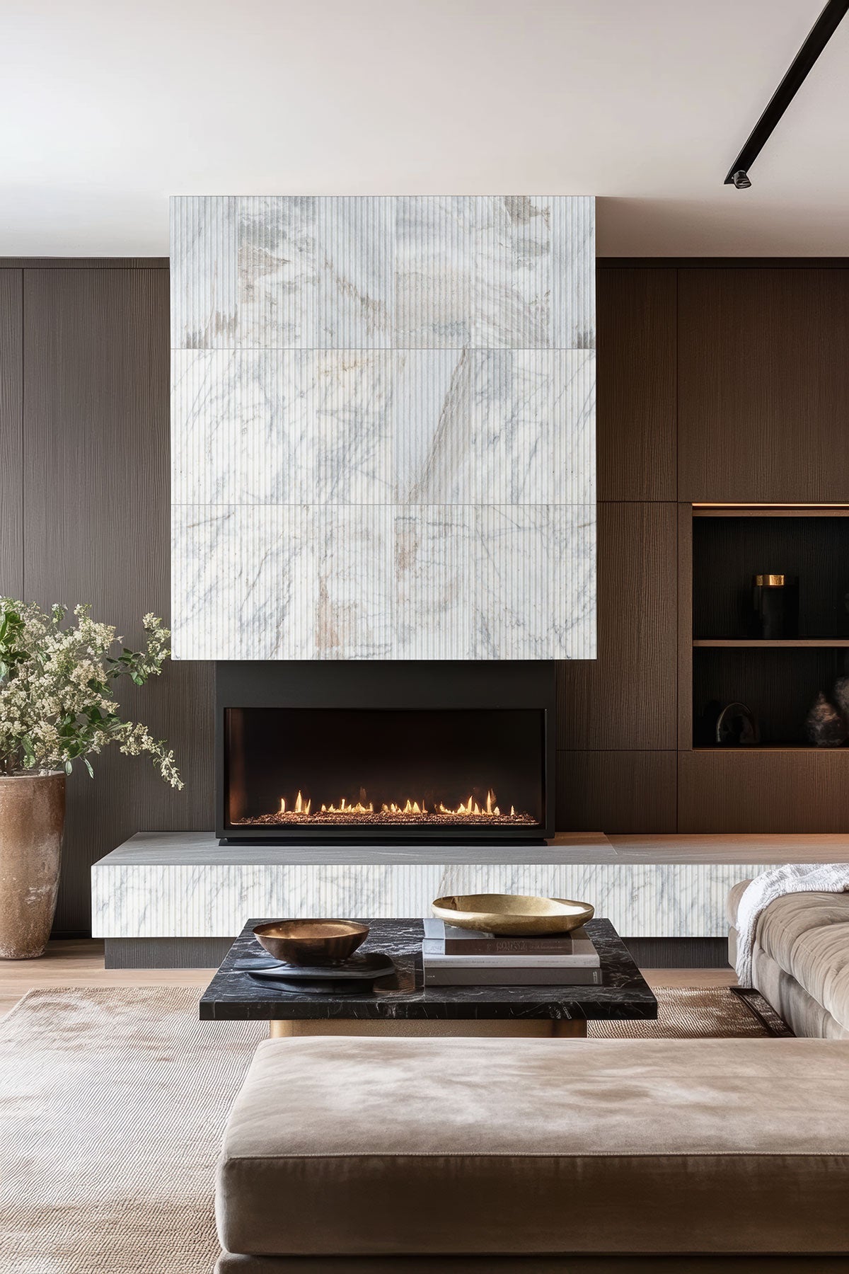 12x24 Arabescato Patterned Natural-Look Honed 3D Geometric Fluted Marble Tile