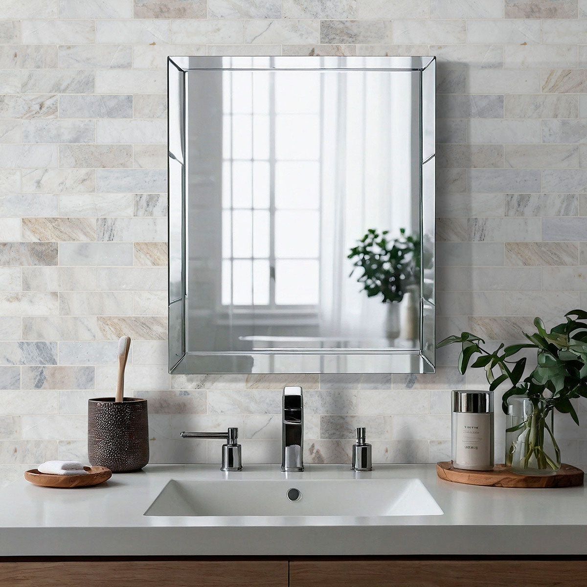 2x6 Arabescato Patterned Natural-Look Honed Smooth Marble Tile