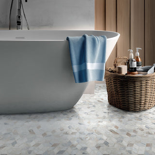 Beige Gray - 12x12 Arabescato Hexagon Diamond Mosaic Natural-Look Honed Smooth Marble Tile