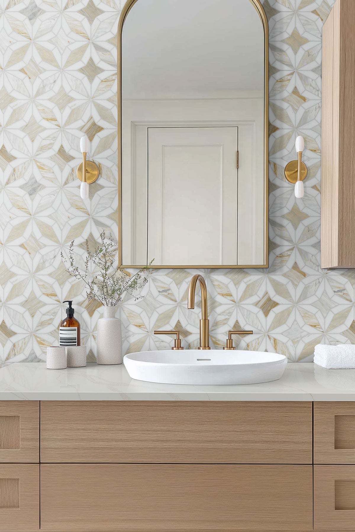 12x12 Athena Star Mosaic Natural-Look Polished Smooth Marble Tile