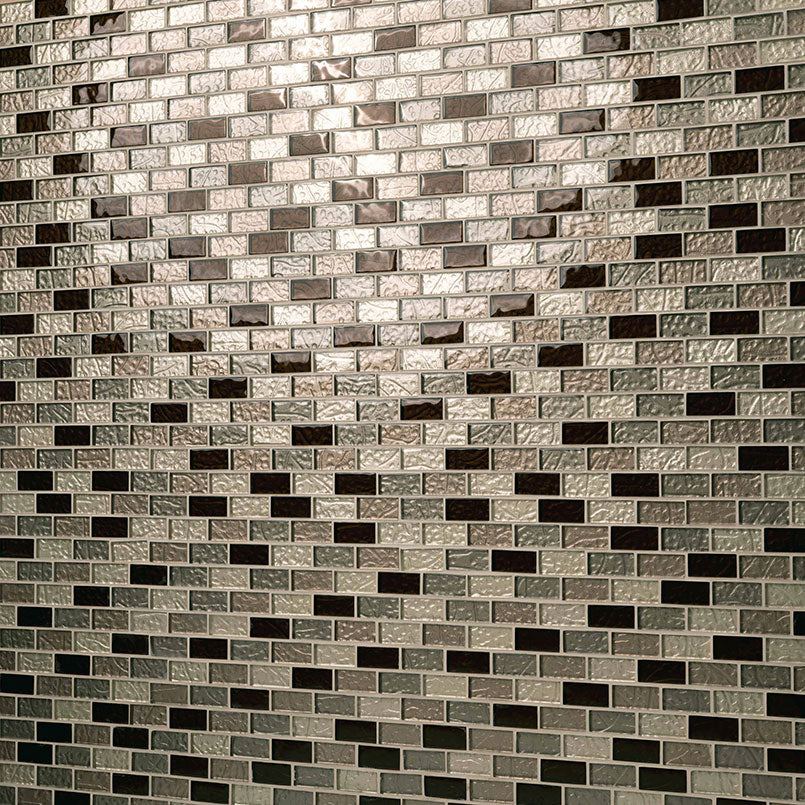 1x2 Ayres Mosaic Metallic-Look Undulated Glossy Smooth Glass Tile
